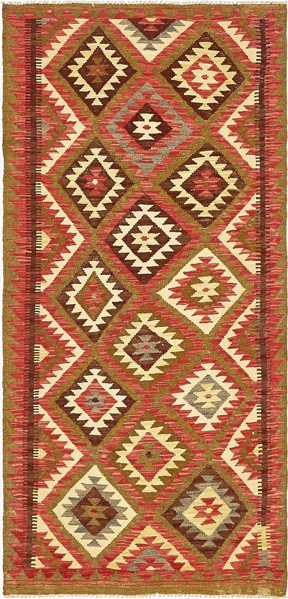  3' 2 x 6' 7  Hand Woven Kilim Maymana Wool Runner Rug