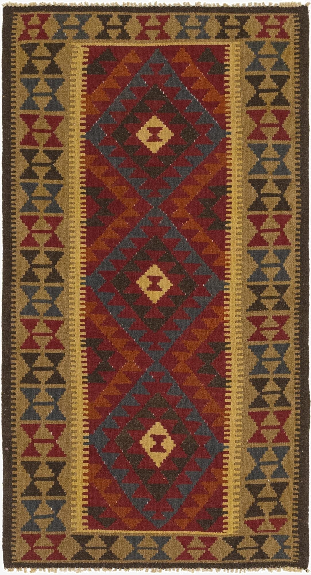  3' 5 x 6' 6  Hand Woven Kilim Maymana Wool Runner Rug