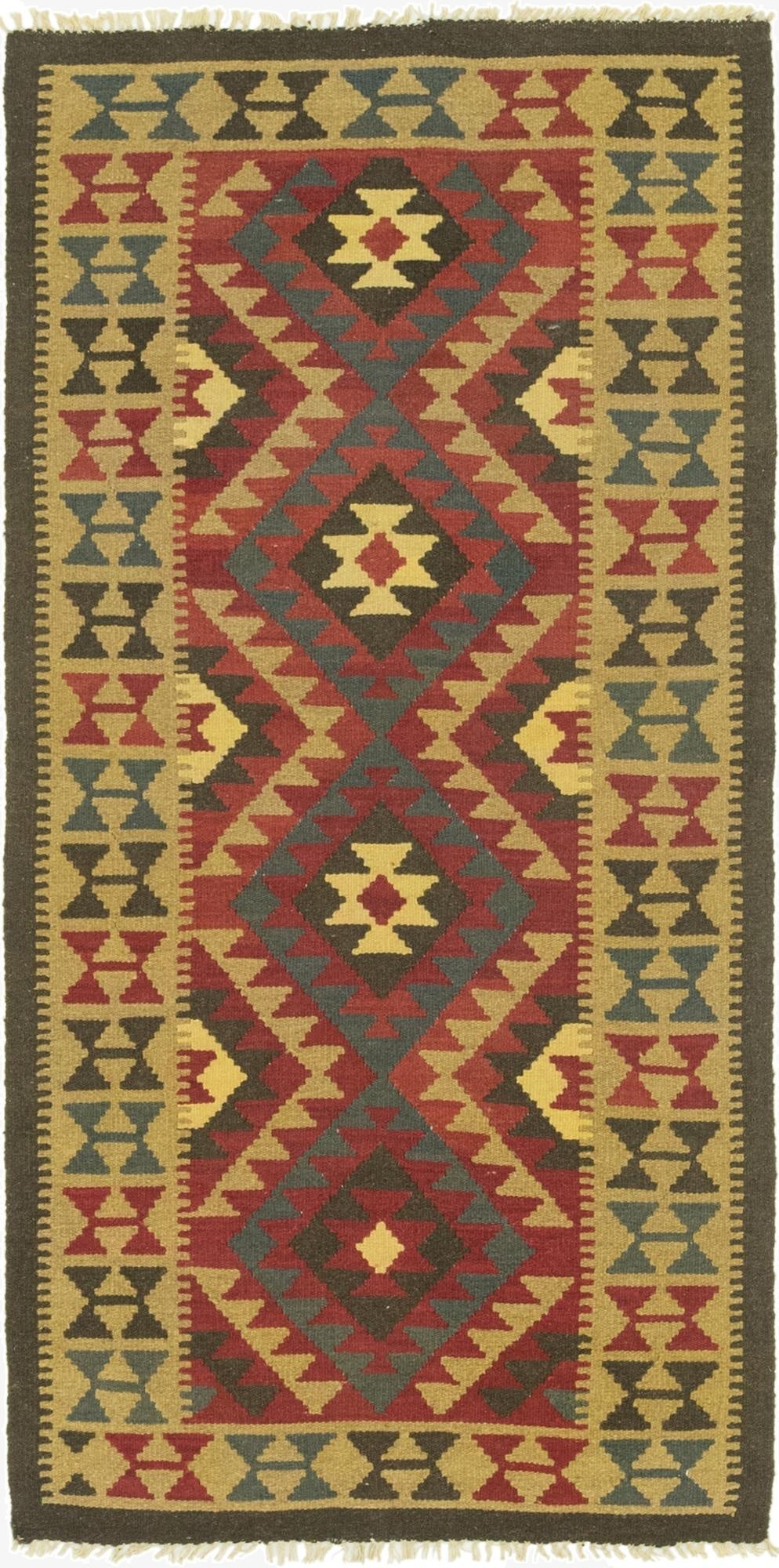 3' 3 x 6' 6  Hand Woven Kilim Maymana Wool Runner Rug