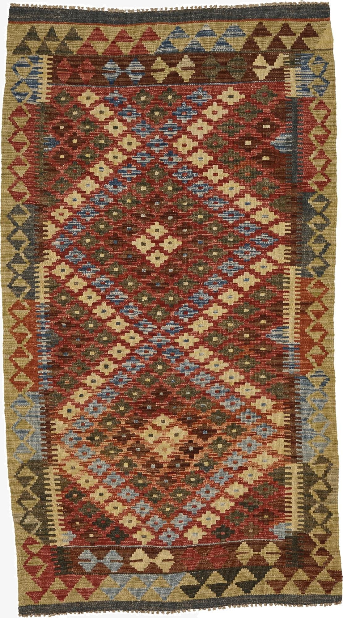  3' 6 x 6' 5  Hand Woven Kilim Maymana Wool Runner Rug