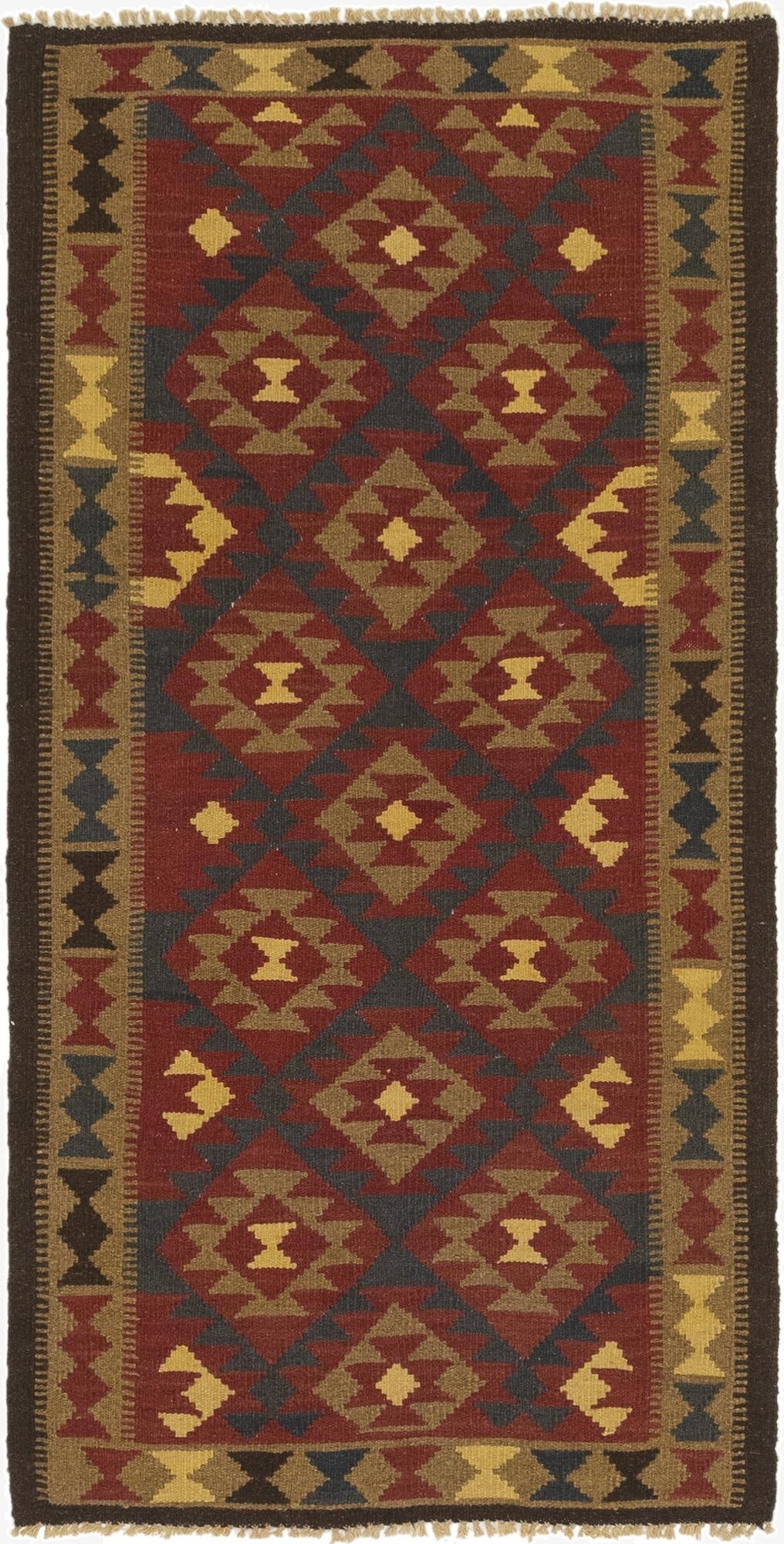  3' 4 x 6' 5  Hand Woven Kilim Maymana Wool Runner Rug