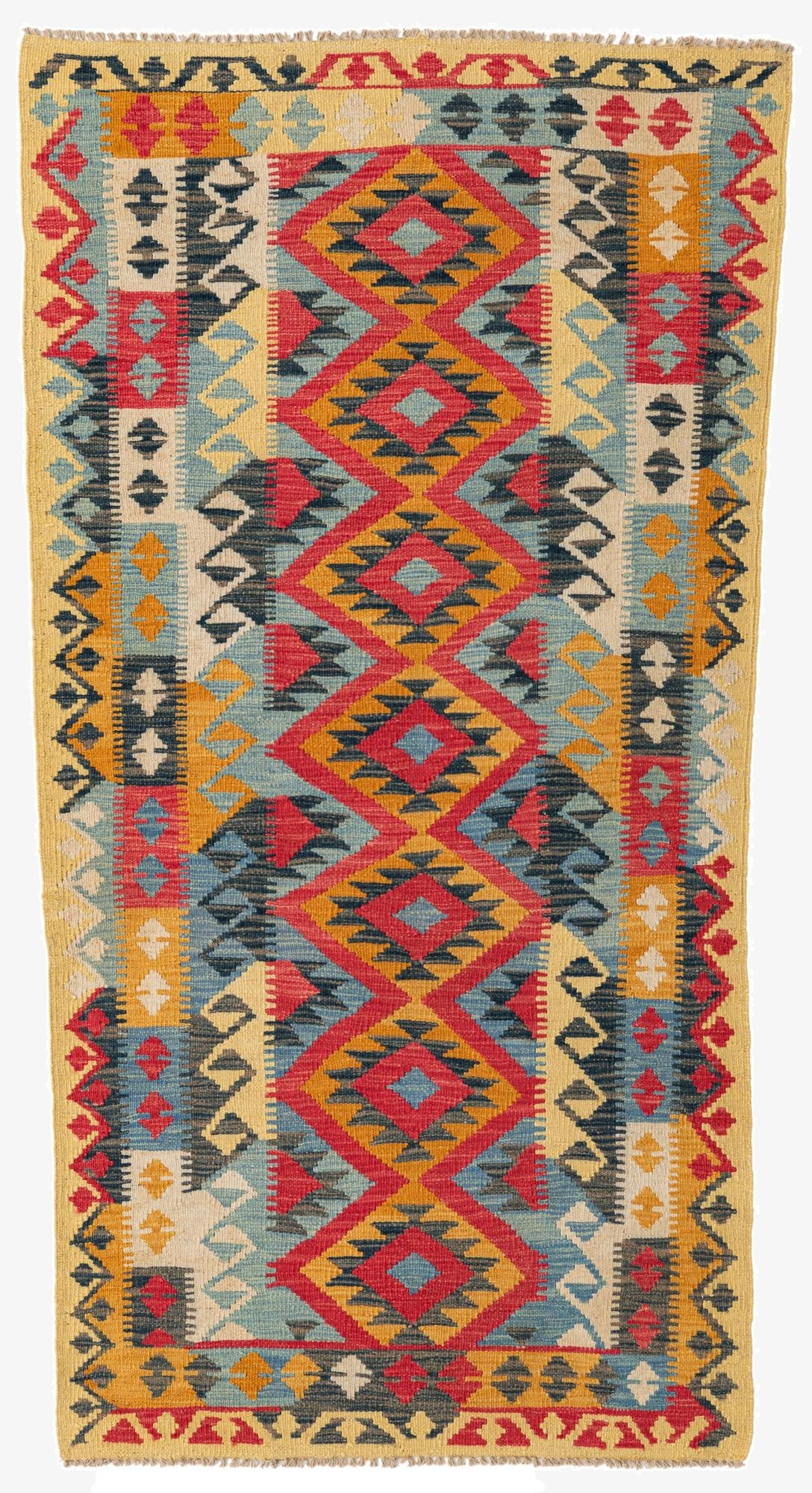  3' 3 x 6' 6  Hand Woven Kilim Maymana Wool Runner Rug