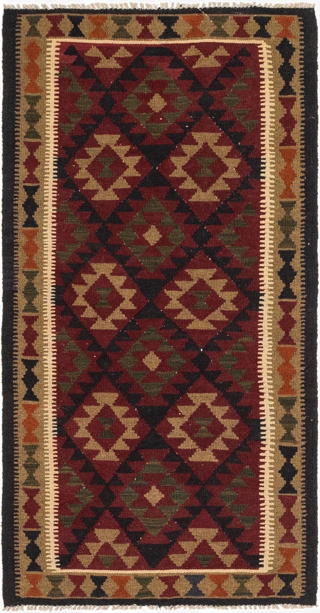  3' 3 x 6' 5  Hand Woven Kilim Maymana Wool Runner Rug
