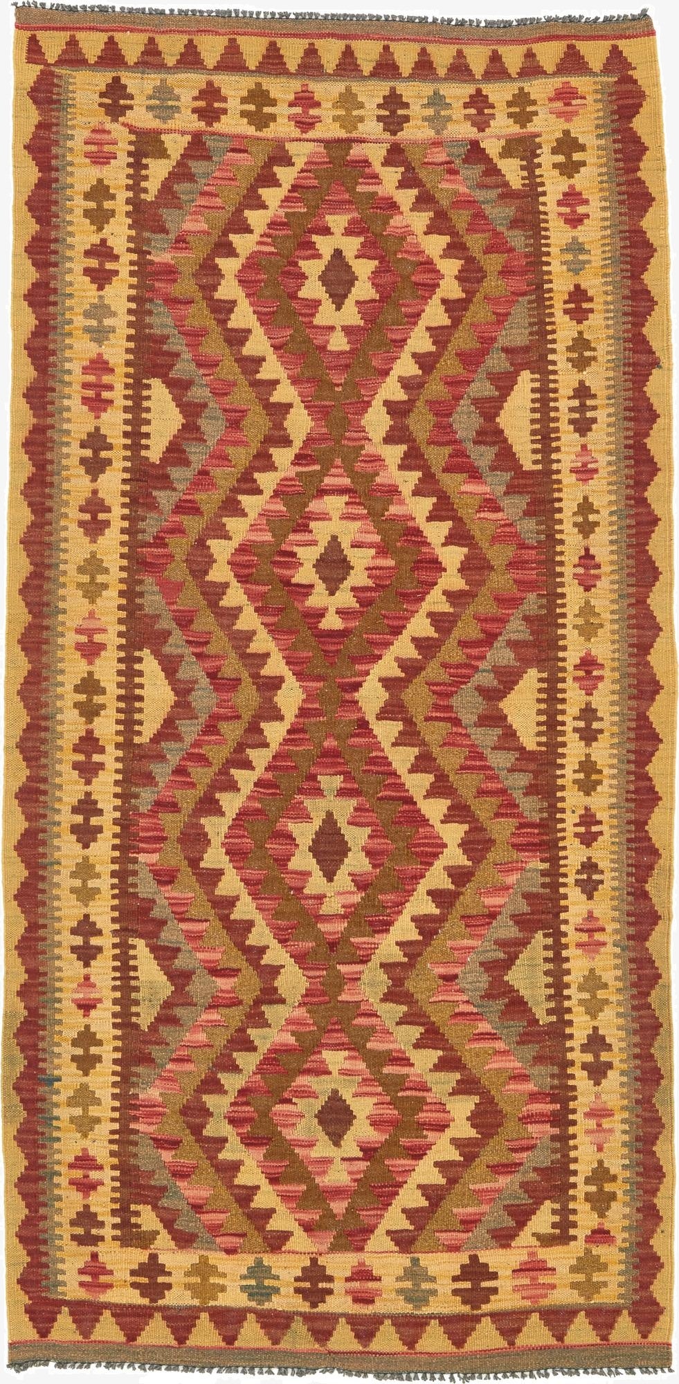  3' 4 x 6' 9  Hand Woven Kilim Maymana Wool Runner Rug
