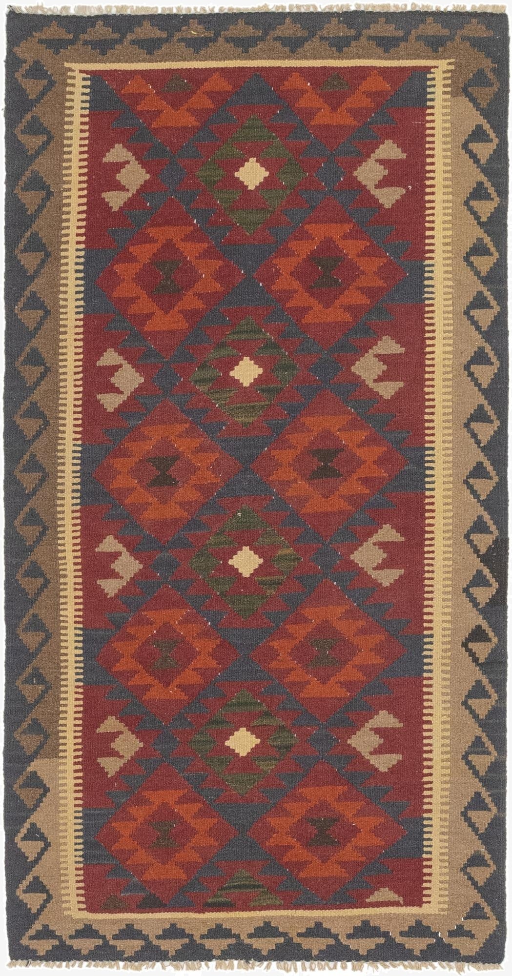 3' 5 x 6' 8  Hand Woven Kilim Maymana Wool Runner Rug
