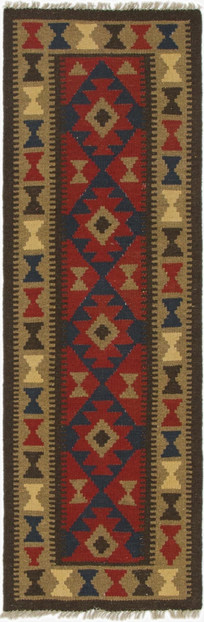  2' x 6' 3  Hand Woven Kilim Maymana Wool Runner Rug