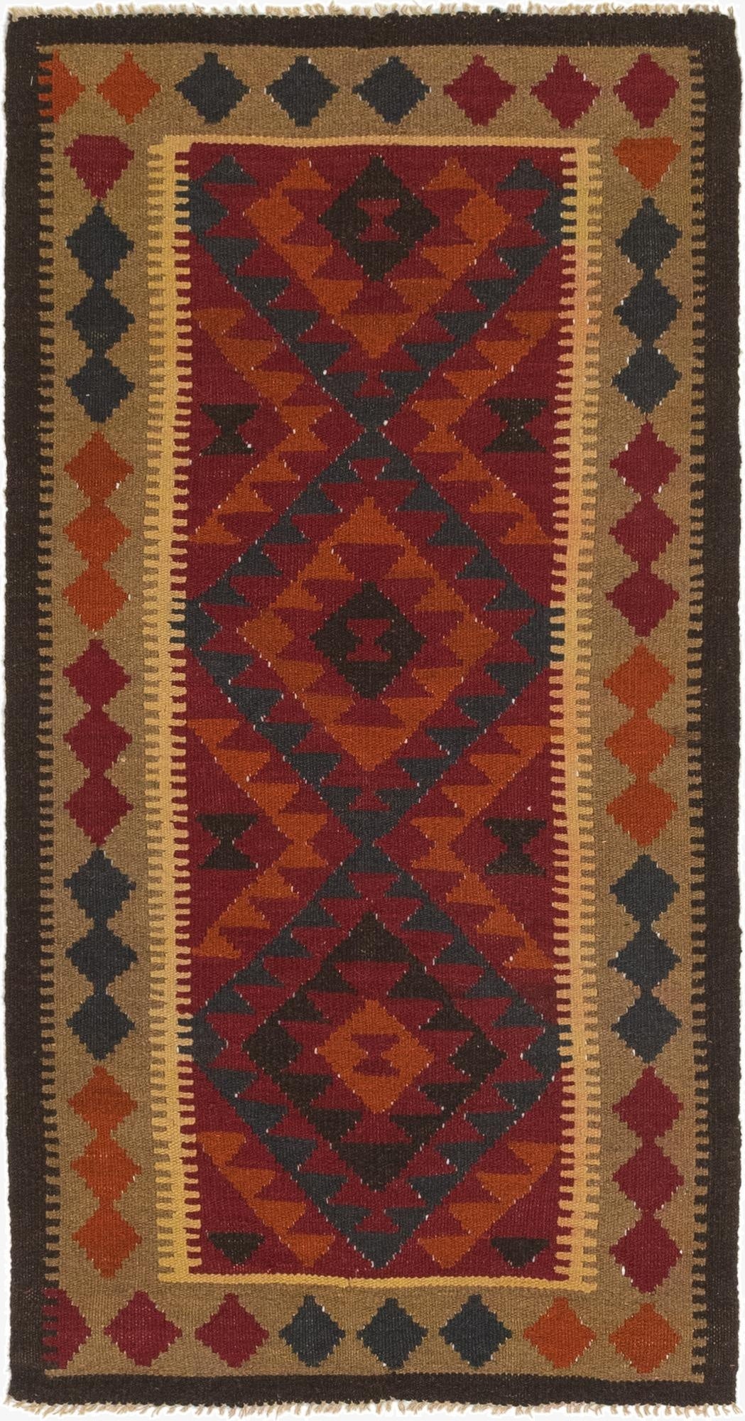  3' 3 x 6' 3  Hand Woven Kilim Maymana Wool Runner Rug