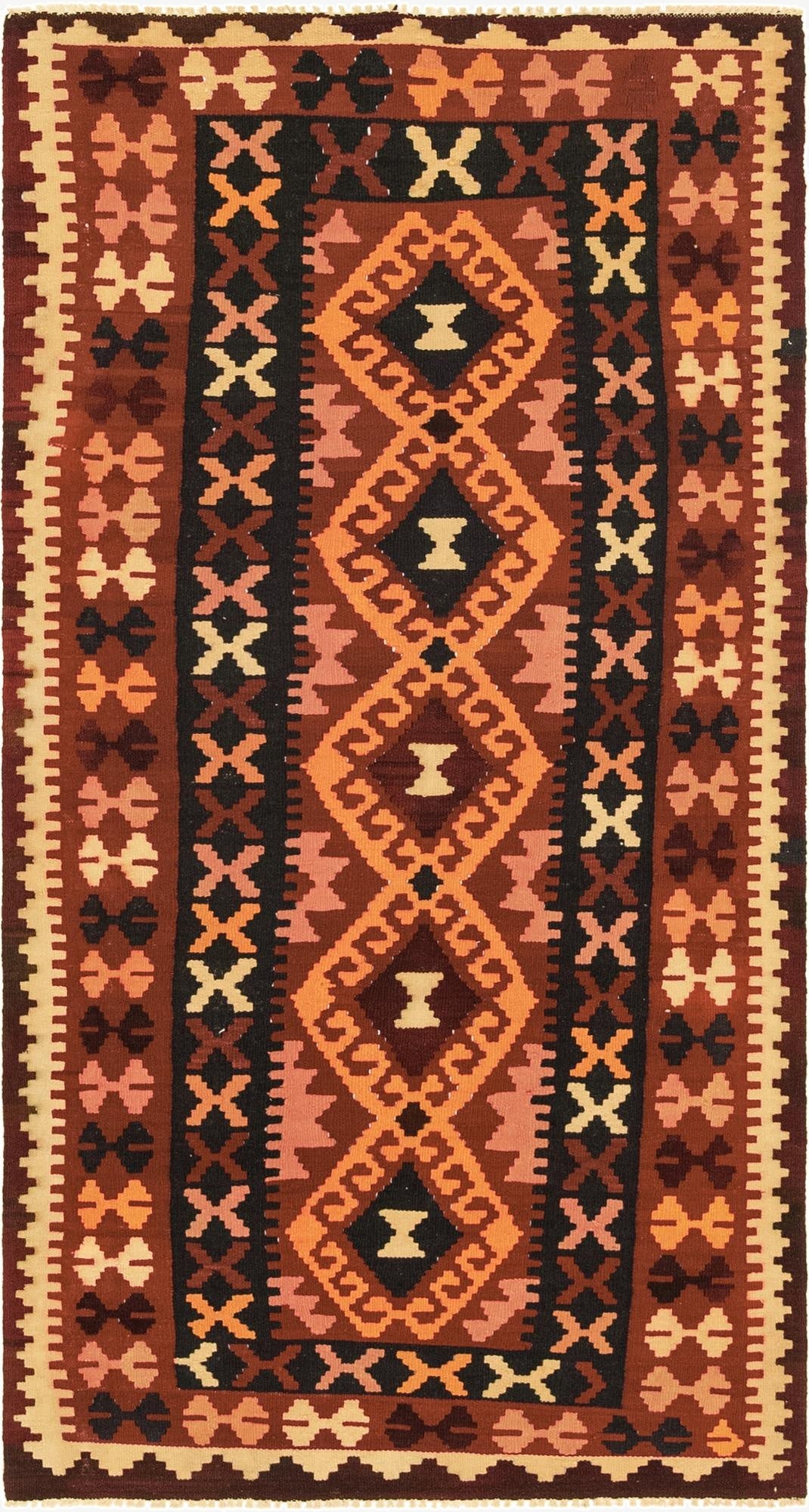  3' 7 x 6' 8  Hand Woven Kilim Maymana Wool Runner Rug