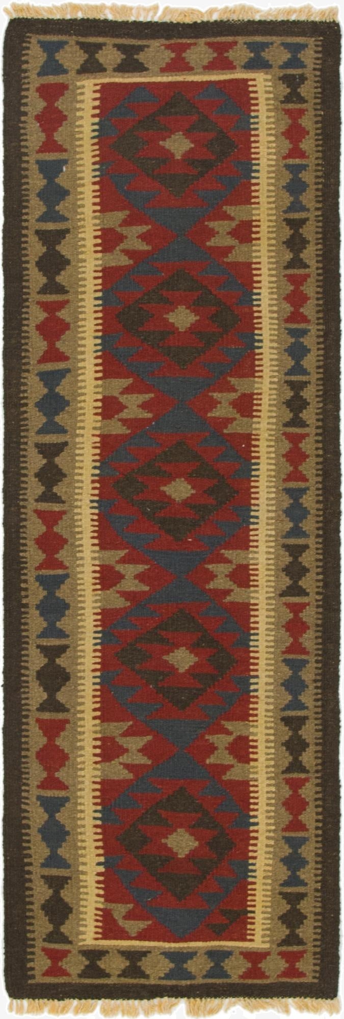  2' x 6' 5  Hand Woven Kilim Maymana Wool Runner Rug