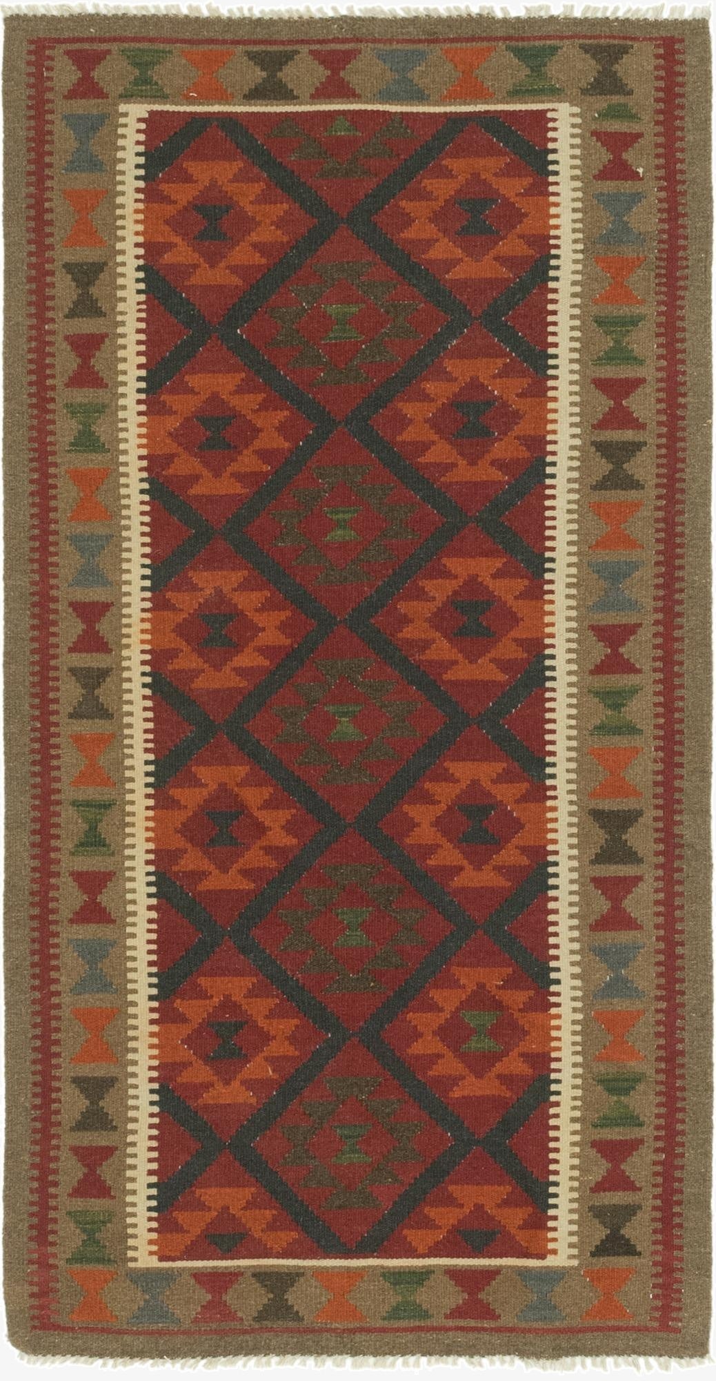  3' 5 x 6' 9  Hand Woven Kilim Maymana Wool Runner Rug