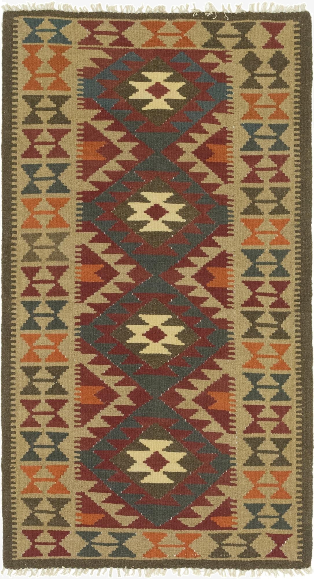  3' 5 x 6' 8  Hand Woven Kilim Maymana Wool Runner Rug