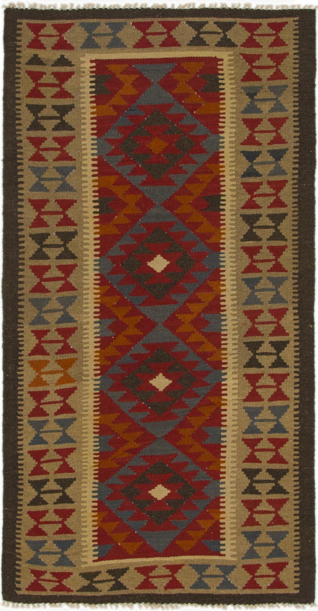  3' 4 x 6' 5  Hand Woven Kilim Maymana Wool Runner Rug