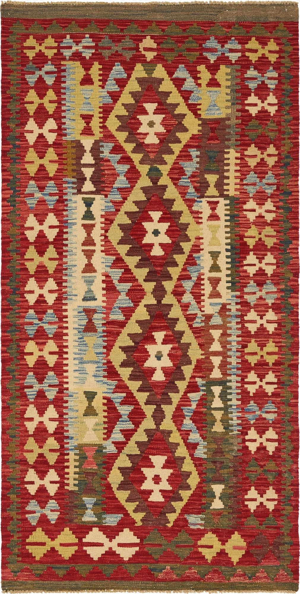  3' 4 x 6' 6  Hand Woven Kilim Maymana Wool Runner Rug