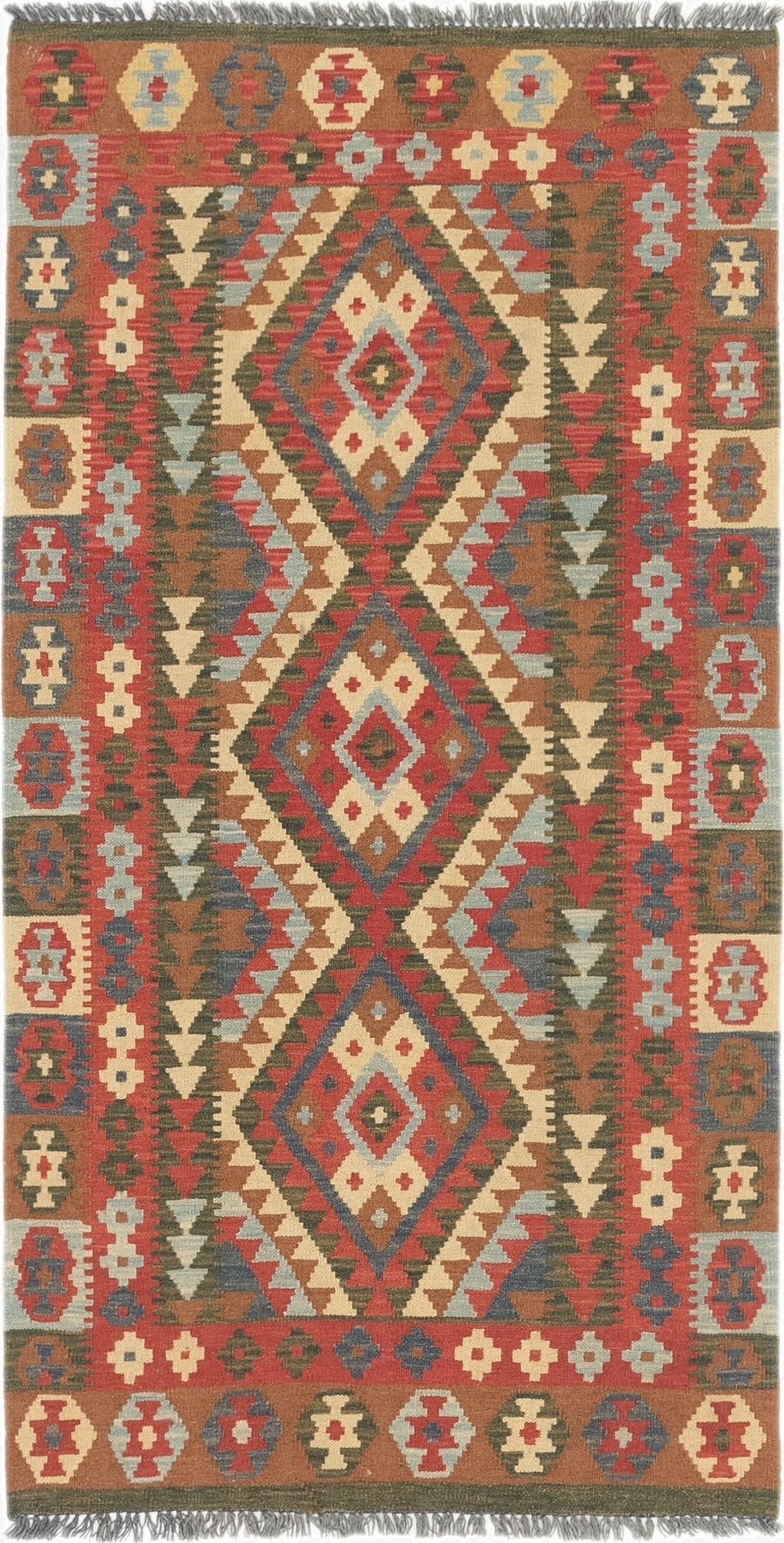  3' 4 x 6' 4  Hand Woven Kilim Maymana Wool Runner Rug