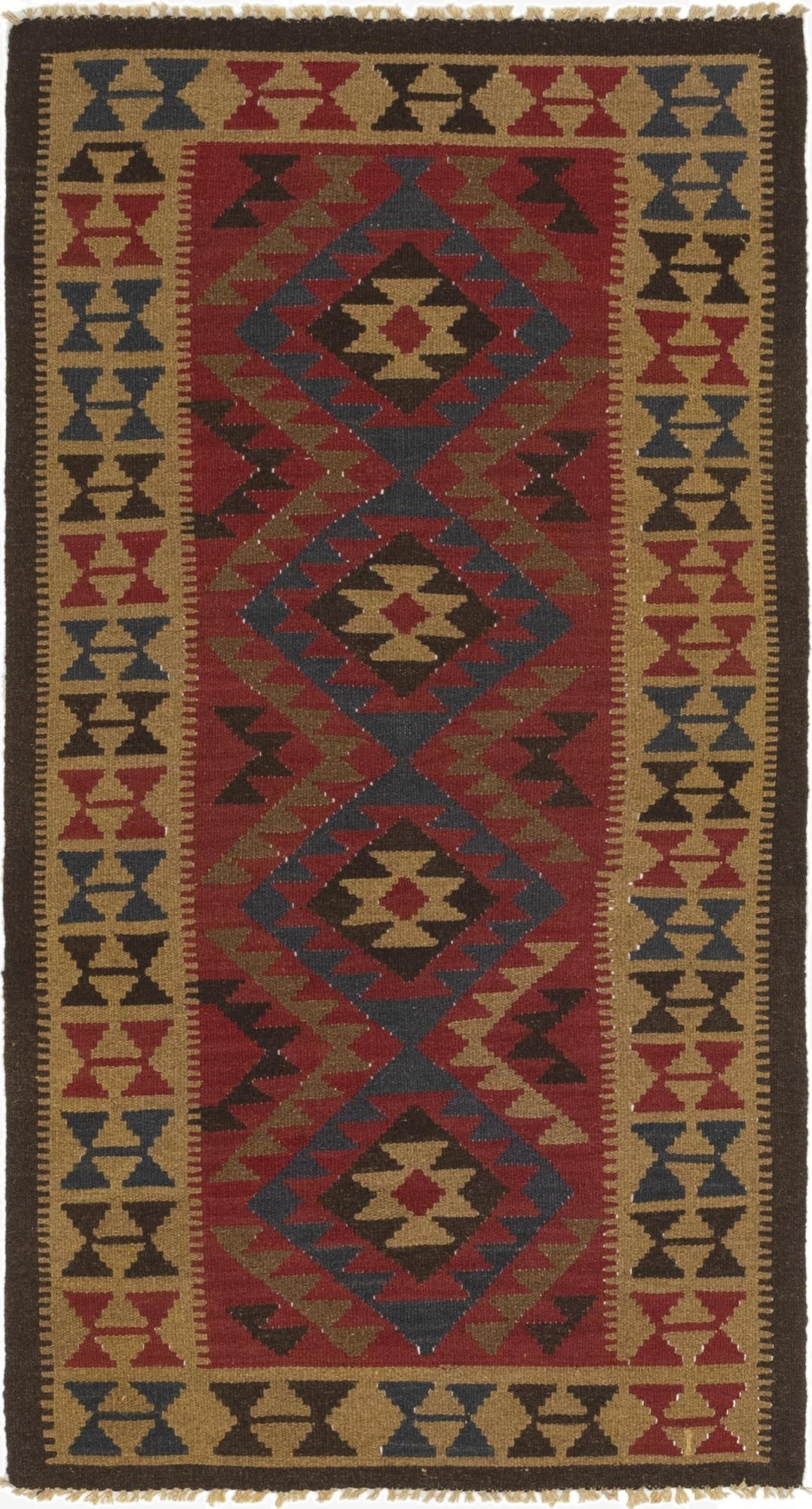  3' 4 x 6' 6  Hand Woven Kilim Maymana Wool Runner Rug