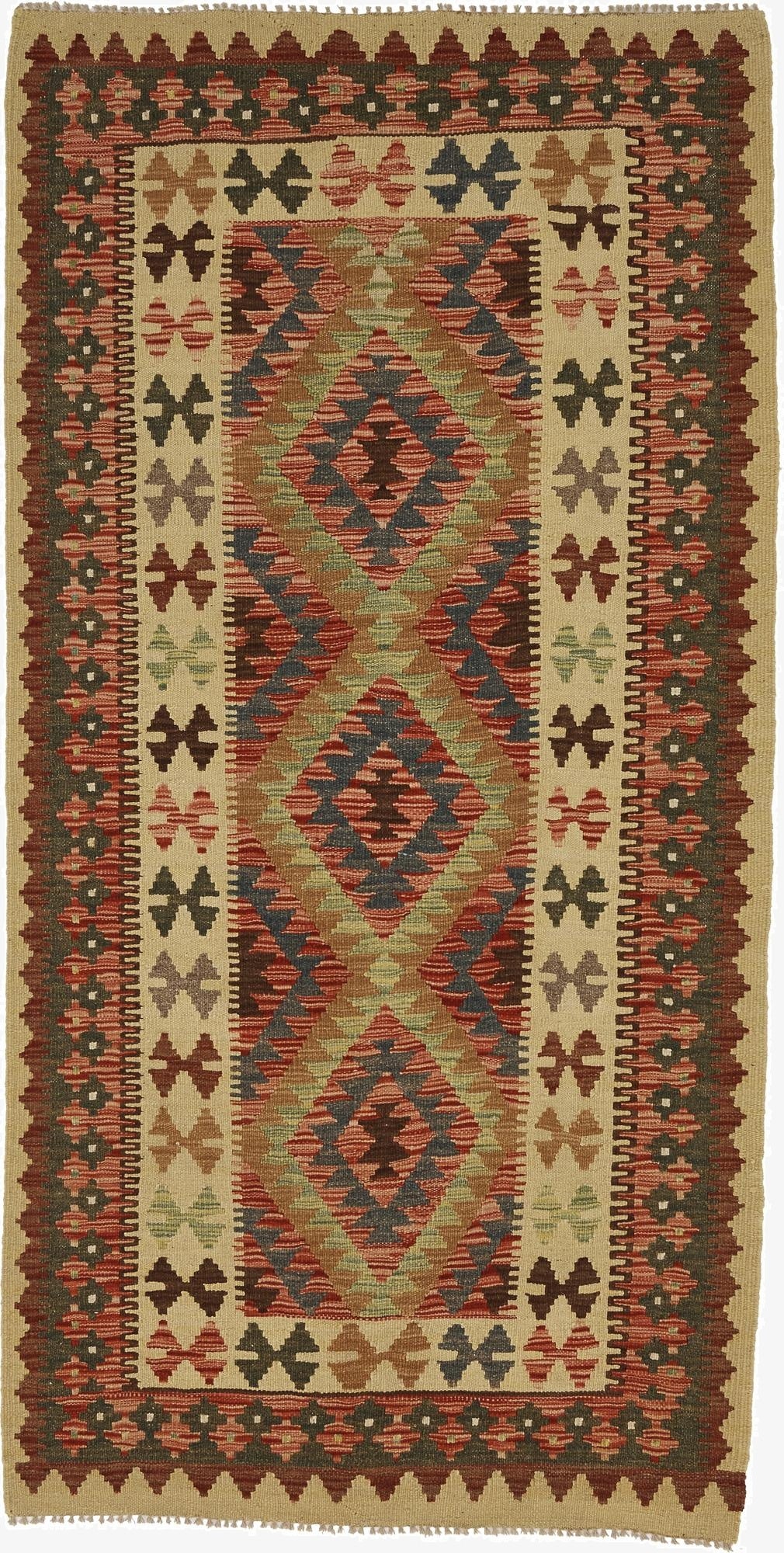  3' 3 x 6' 5  Hand Woven Kilim Maymana Wool Runner Rug
