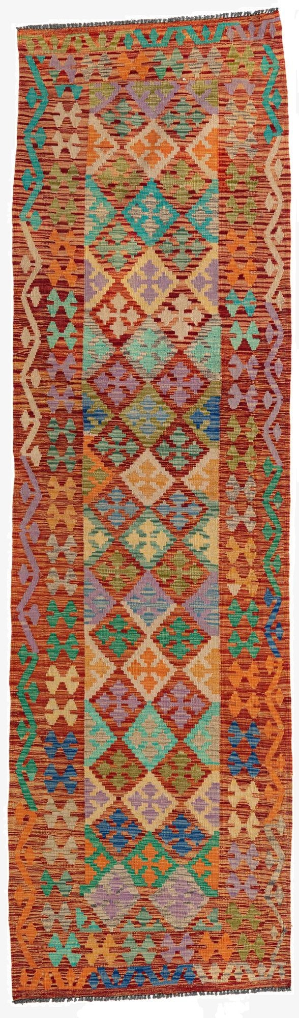  2' 10 x 9' 10  Hand Woven Kilim Maymana Wool Runner Rug