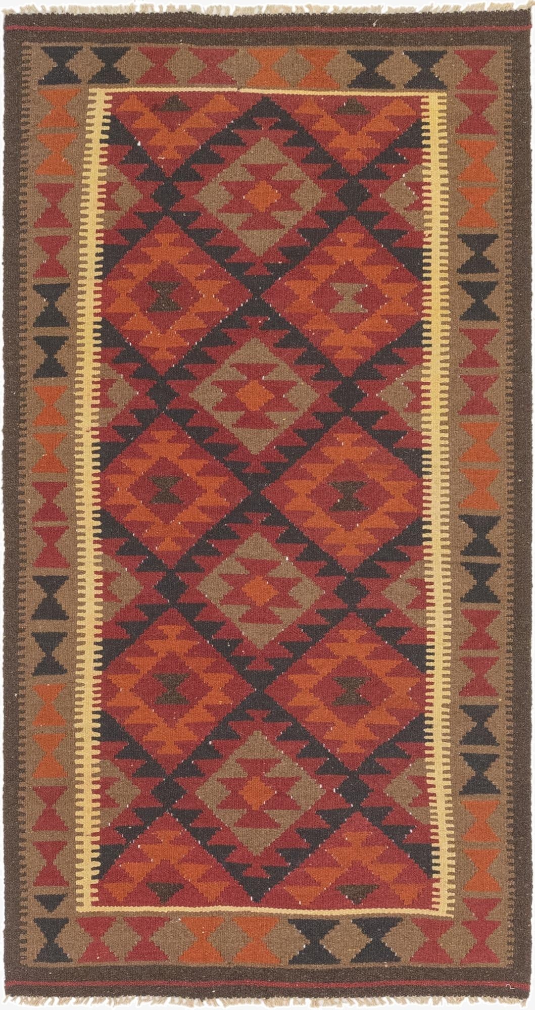  3' 4 x 6' 6  Hand Woven Kilim Maymana Wool Runner Rug