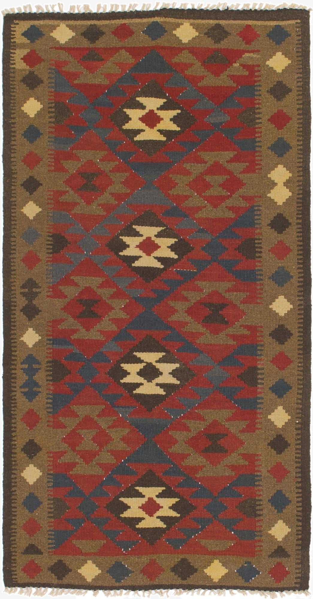  3' 3 x 6' 5  Hand Woven Kilim Maymana Wool Runner Rug