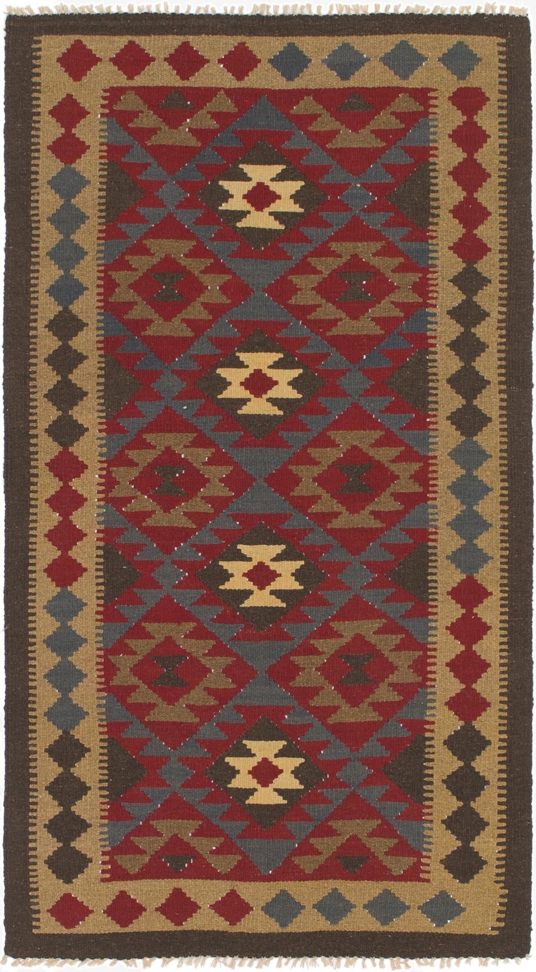  3' 3 x 6' 2  Hand Woven Kilim Maymana Wool Runner Rug