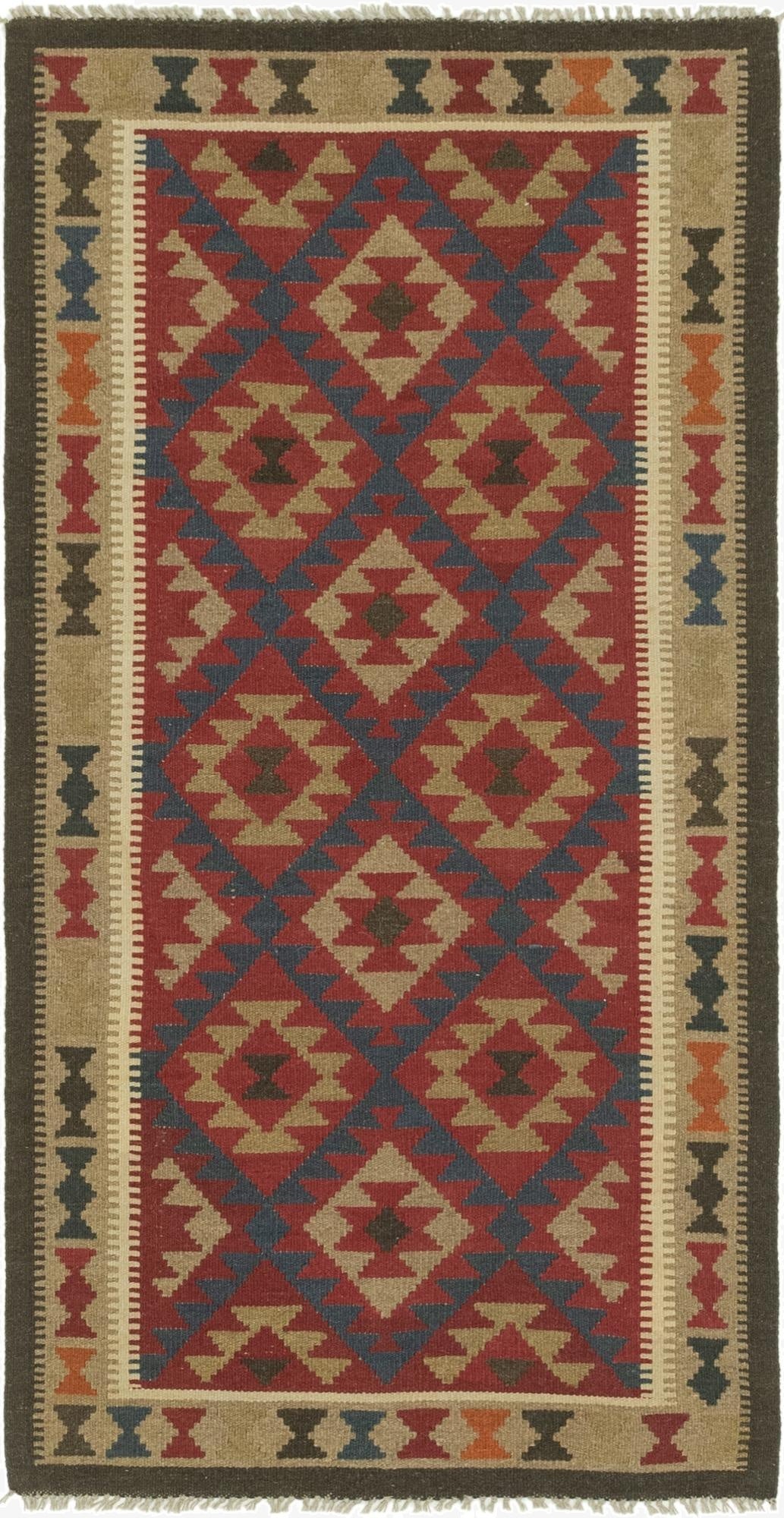  3' 3 x 6' 8  Hand Woven Kilim Maymana Wool Runner Rug