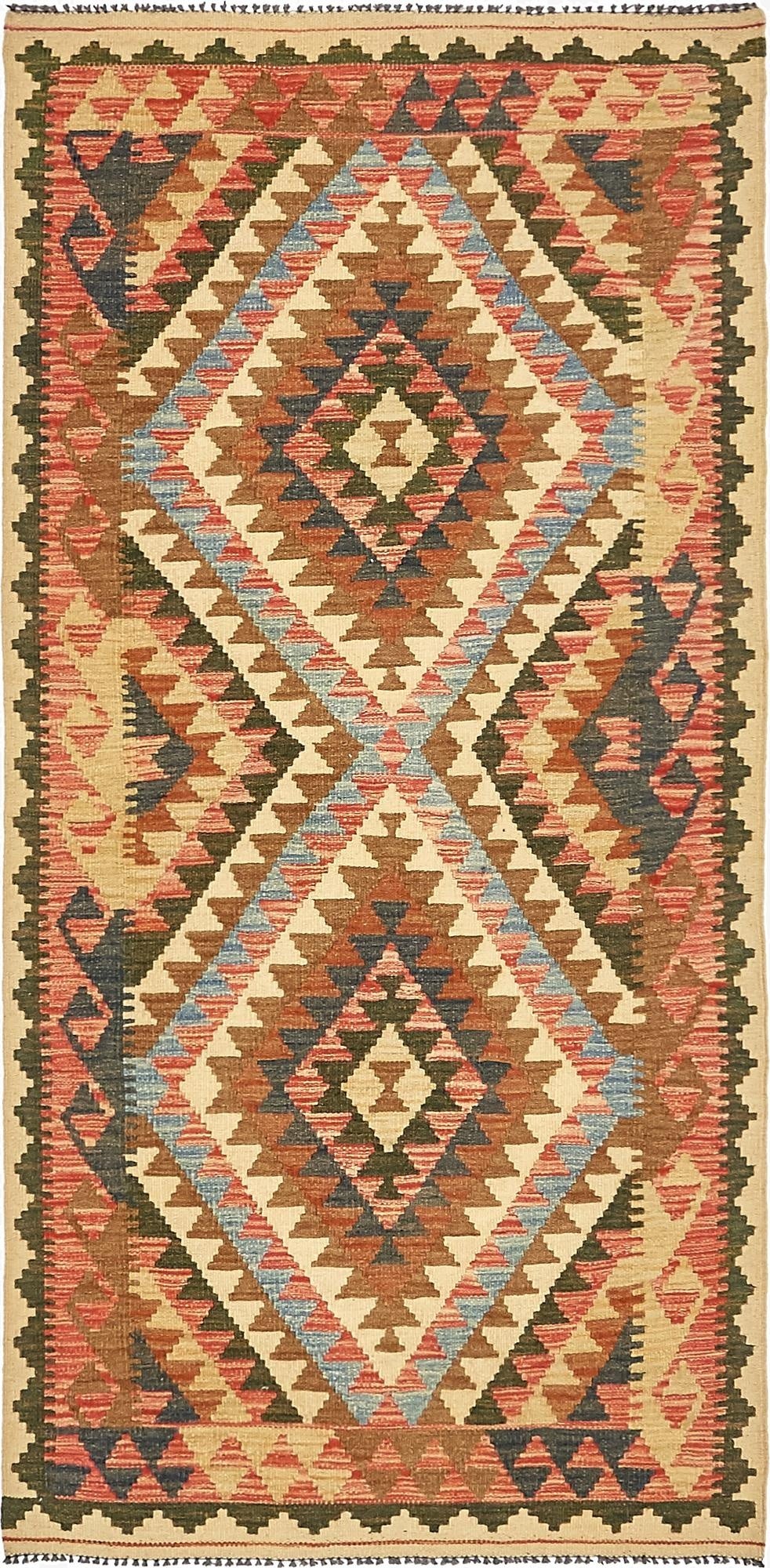  3' 3 x 6' 7  Hand Woven Kilim Maymana Wool Runner Rug