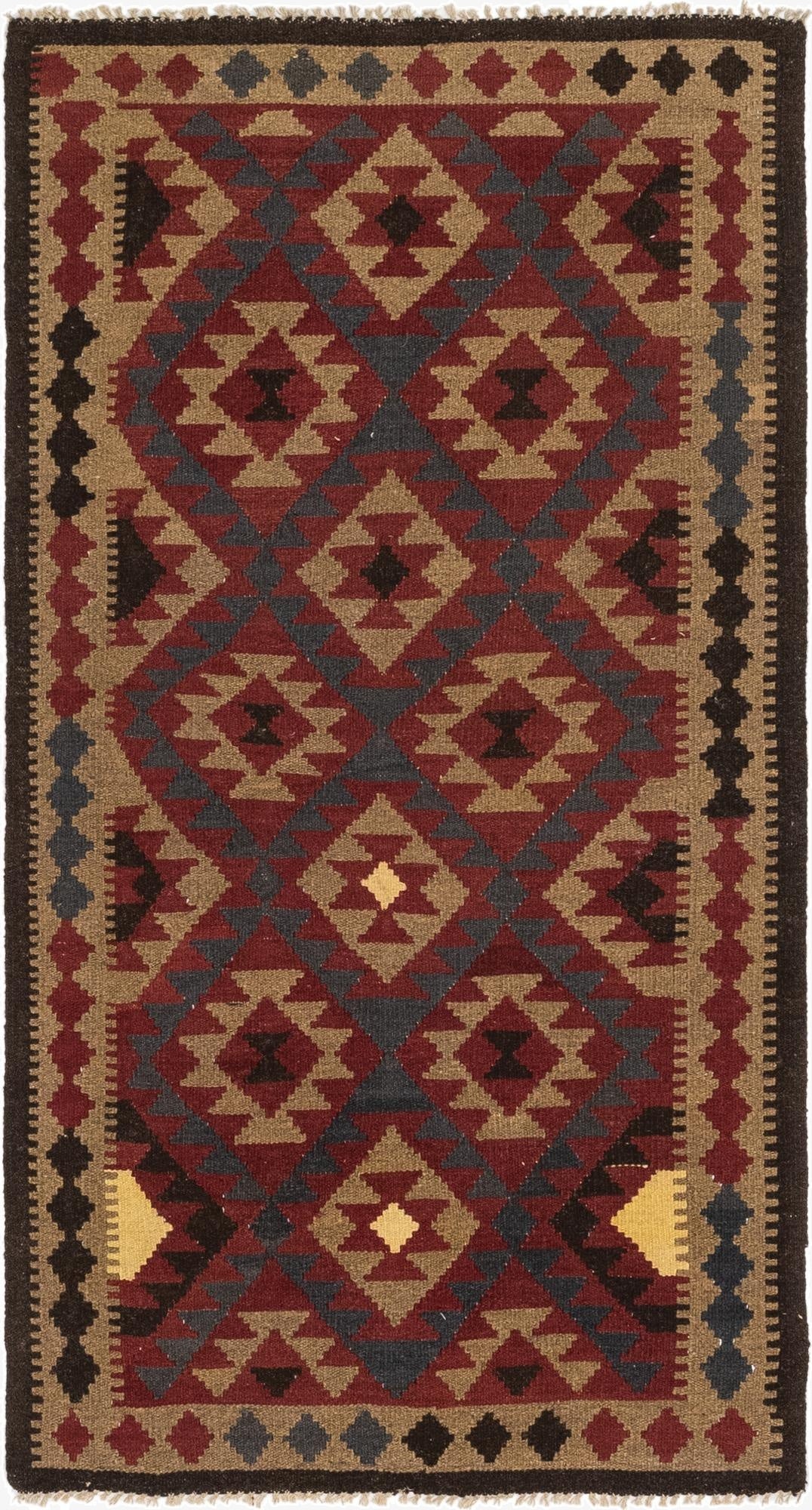  3' 5 x 6' 7  Hand Woven Kilim Maymana Wool Runner Rug
