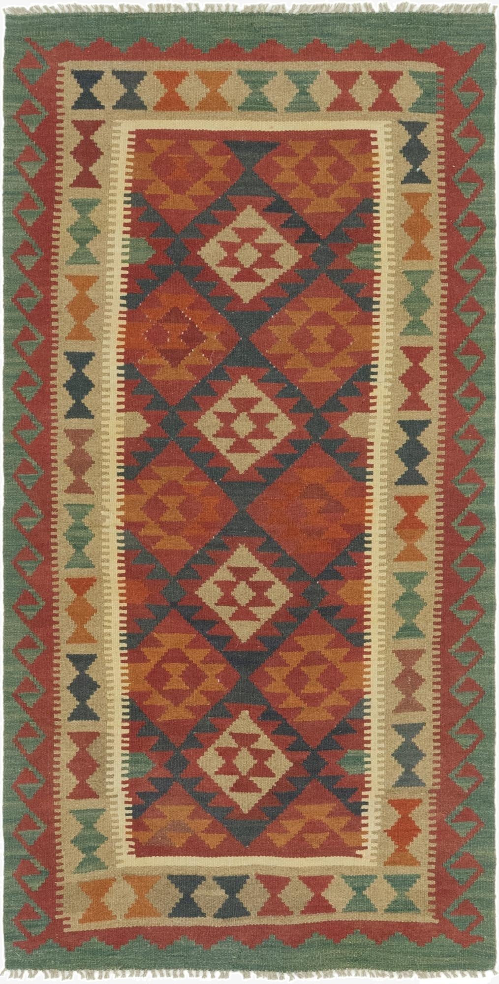  3' 3 x 6' 9  Hand Woven Kilim Maymana Wool Runner Rug