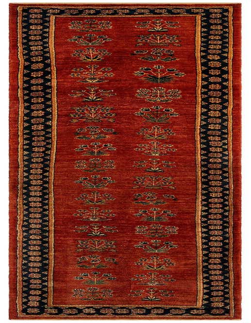 A 9 ft red Persian runner rug with a repeating floral pattern and a dark border, ideal for a hallway.