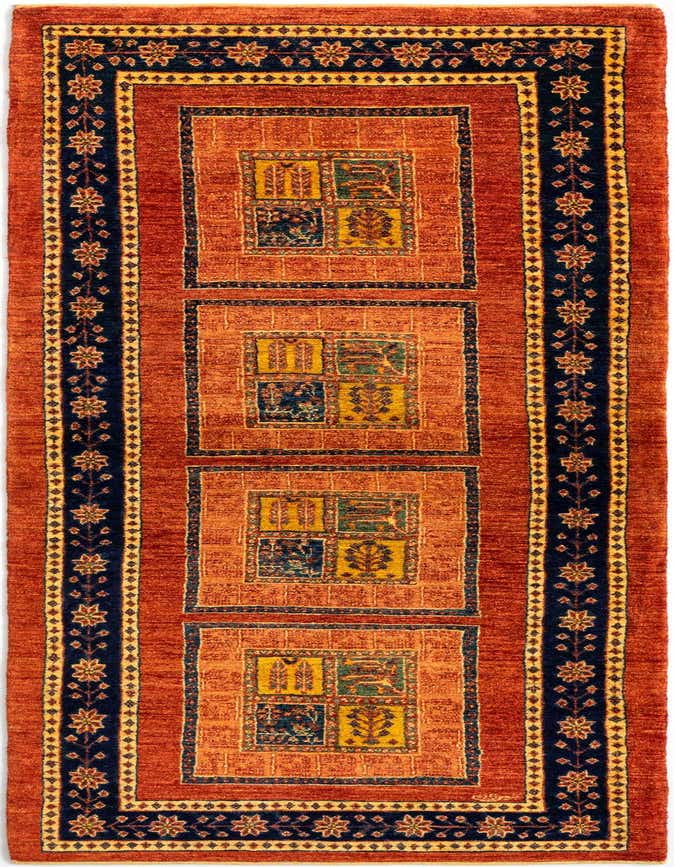 A 9 ft red Persian runner rug with navy blue borders and intricate floral and geometric patterns, ideal for a hallway.