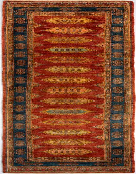 A 13 ft red Persian runner rug with a central medallion pattern and intricate blue borders, ideal for a hallway.
