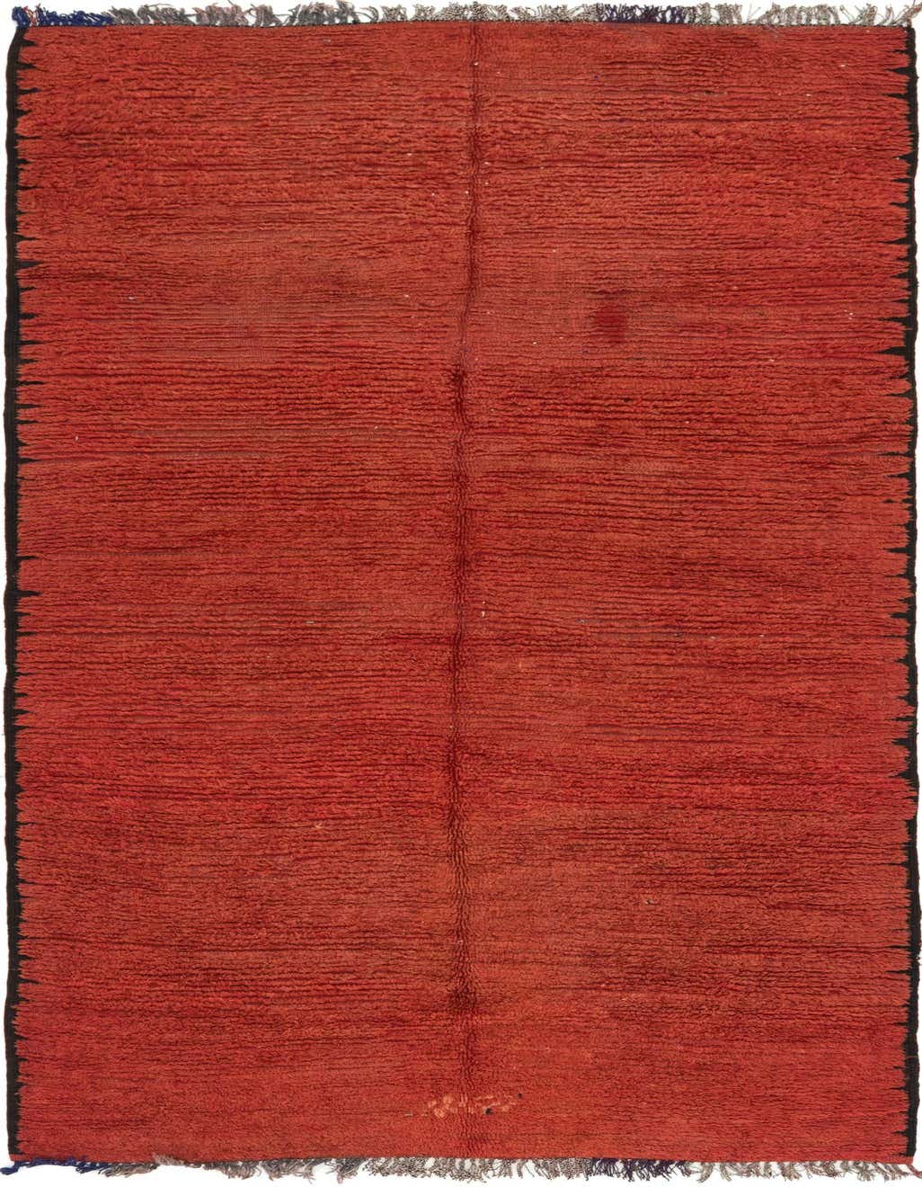A 10 Ft runner rug in a rich, solid red hue with a shaggy texture and visible handmade fringe.