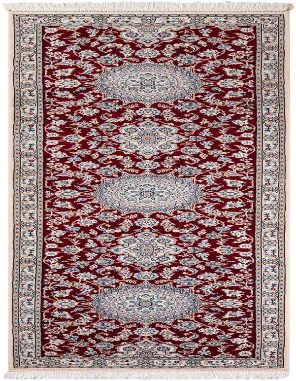 A luxurious 11 ft red runner rug with intricate traditional Persian patterns in cream, blue, and gold, perfect for a hallway.