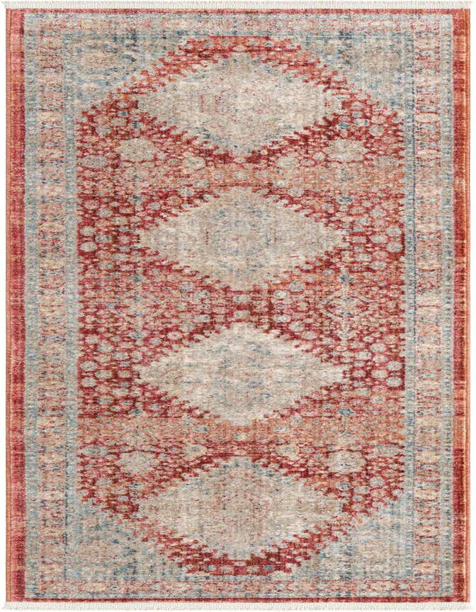 A 6 ft runner rug with a faded traditional medallion pattern in reds, blues, and beige, perfect for a hallway.