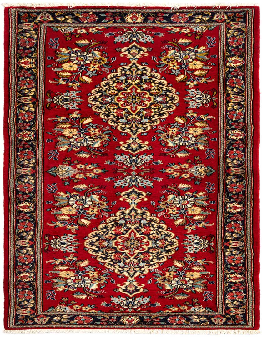 A vibrant red 10 ft runner rug with intricate Persian floral and medallion patterns in blue, gold, and black.