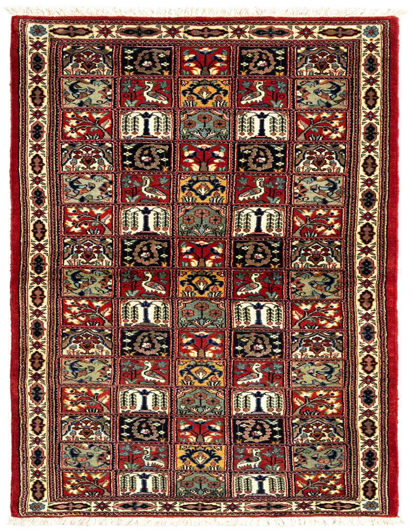 A 6 ft runner rug featuring a detailed Persian grid pattern with various motifs in reds, blues, creams, and greens, ideal for a hallway.