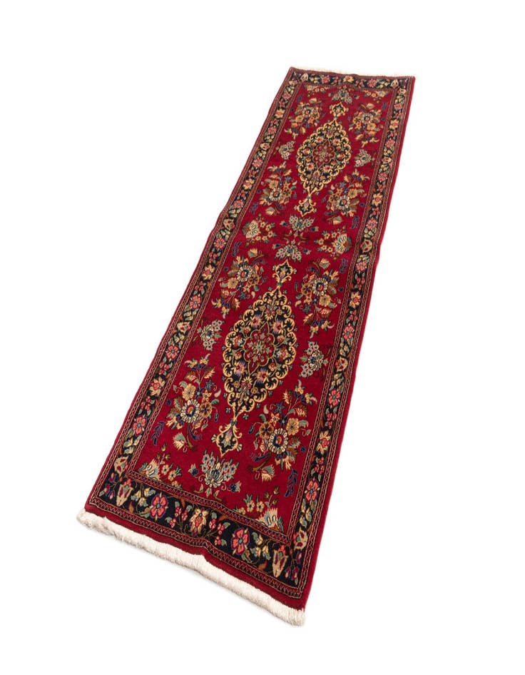 Detail image of  2' 7 x 7' 4  Hand Knotted Qom Persian Runner Rug