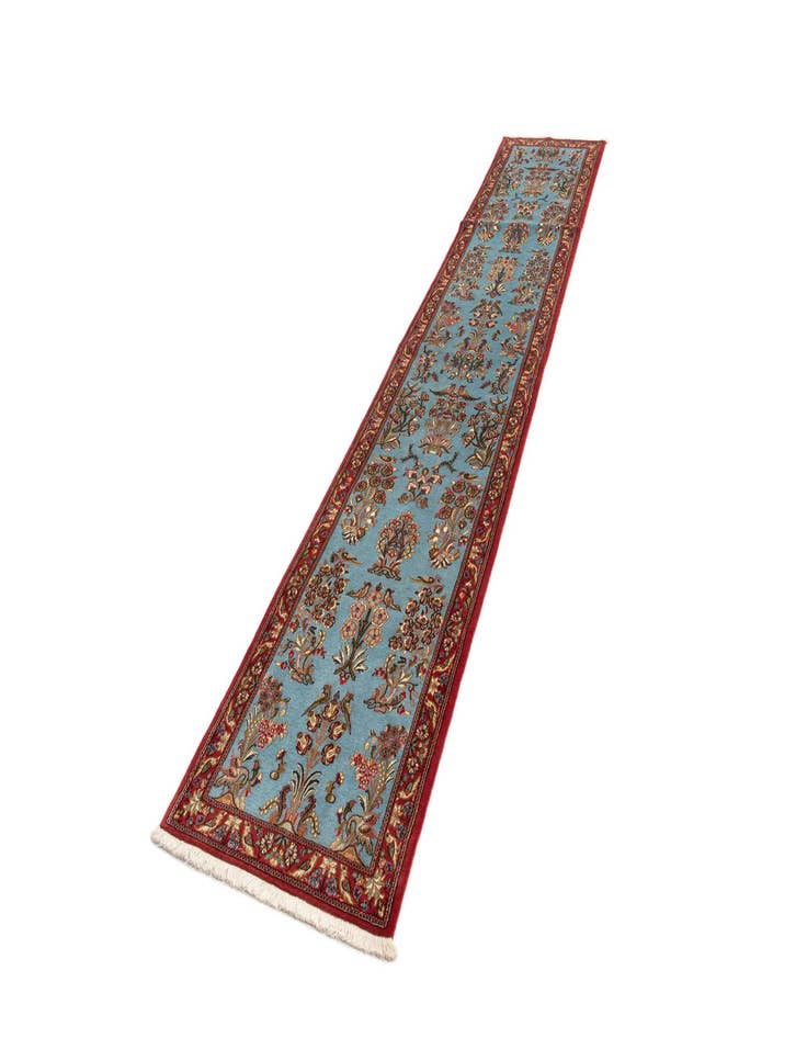 Detail image of  2' 7 x 13' 6  Hand Knotted Qom Persian Runner Rug