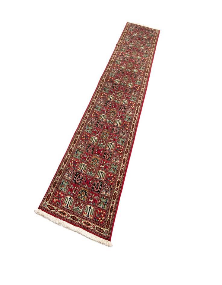 Detail image of  2' 7 x 13' 1  Hand Knotted Qom Persian Runner Rug