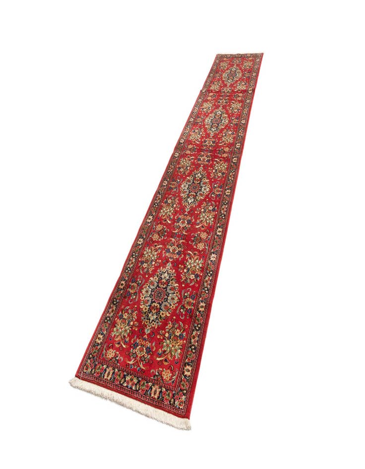 Detail image of  2' 8 x 13' 1  Hand Knotted Qom Persian Runner Rug