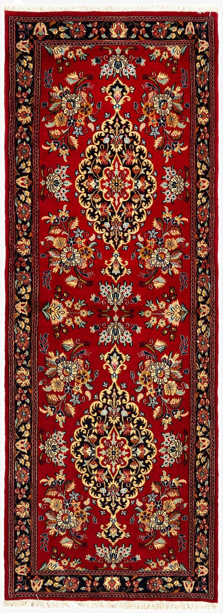  2' 7 x 7' 3  Hand Knotted Qom Persian Runner Rug