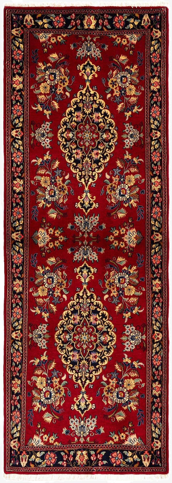  2' 7 x 7' 4  Hand Knotted Qom Persian Runner Rug