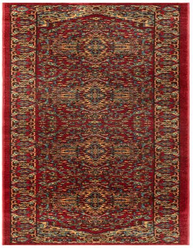A 13 ft runner rug from the Sara collection, featuring a traditional Oriental medallion pattern in rich reds, teal, and gold.