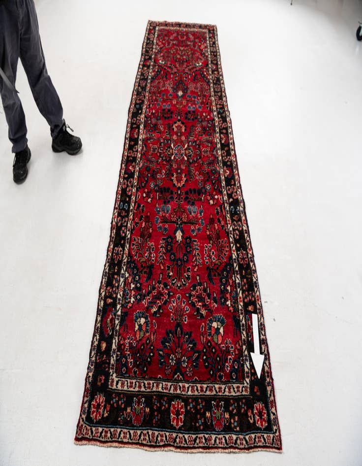 Detail image of  3' 7 x 11' 10  Hand Knotted Sarouk Persian Wool Runner Rug