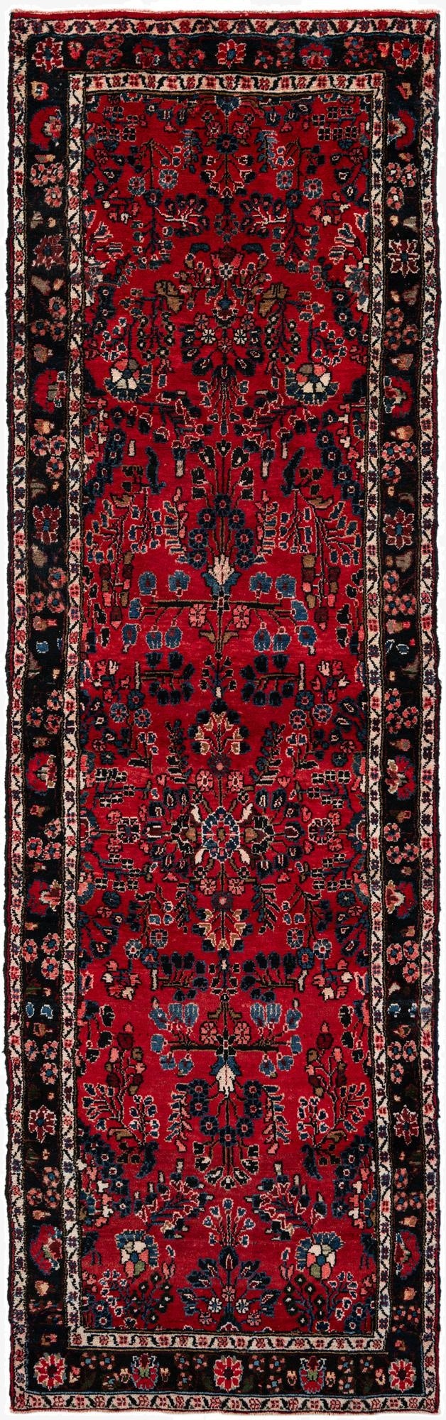  3' 7 x 11' 10  Hand Knotted Sarouk Persian Wool Runner Rug