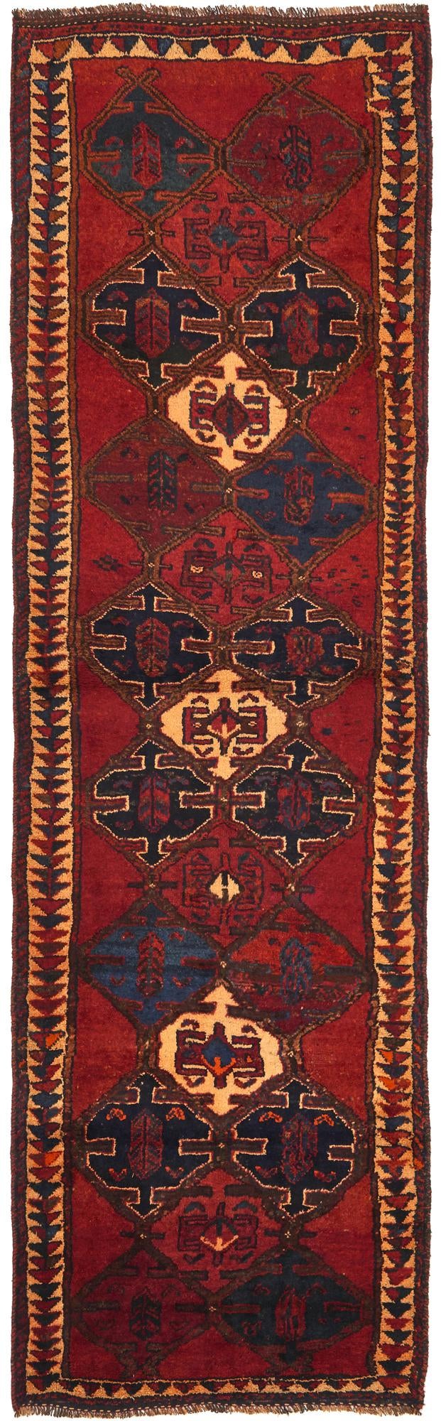  3' 7 x 12' 2  Hand Knotted Shiraz-Lori Persian Wool Runner Rug