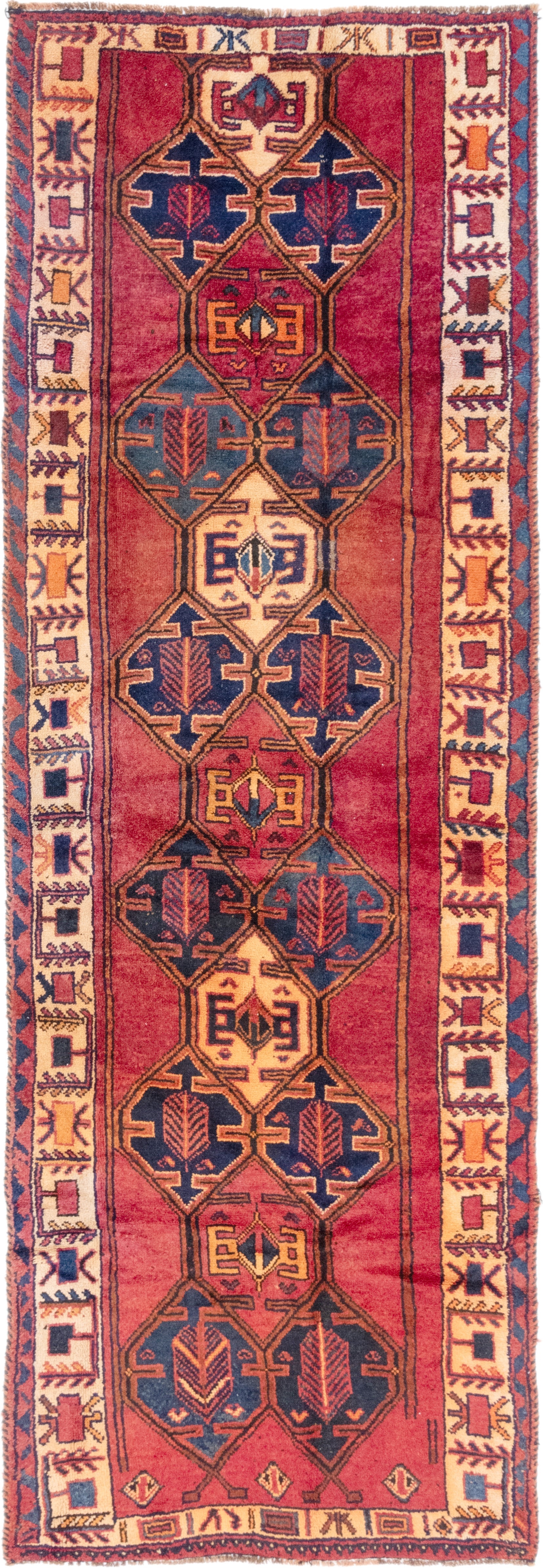  4' 3 x 12' 5  Hand Knotted Shiraz-Lori Persian Wool Runner Rug