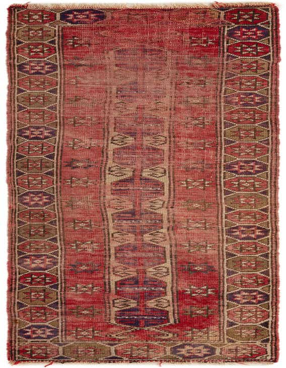 A long 8 ft red wool runner rug with traditional Oriental patterns and a geometric border, ideal for a hallway.