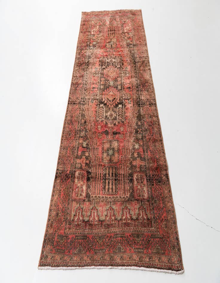 Detail image of  4' 2 x 9' 2  Hand Knotted Ultra Vintage Persian Wool Runner Rug