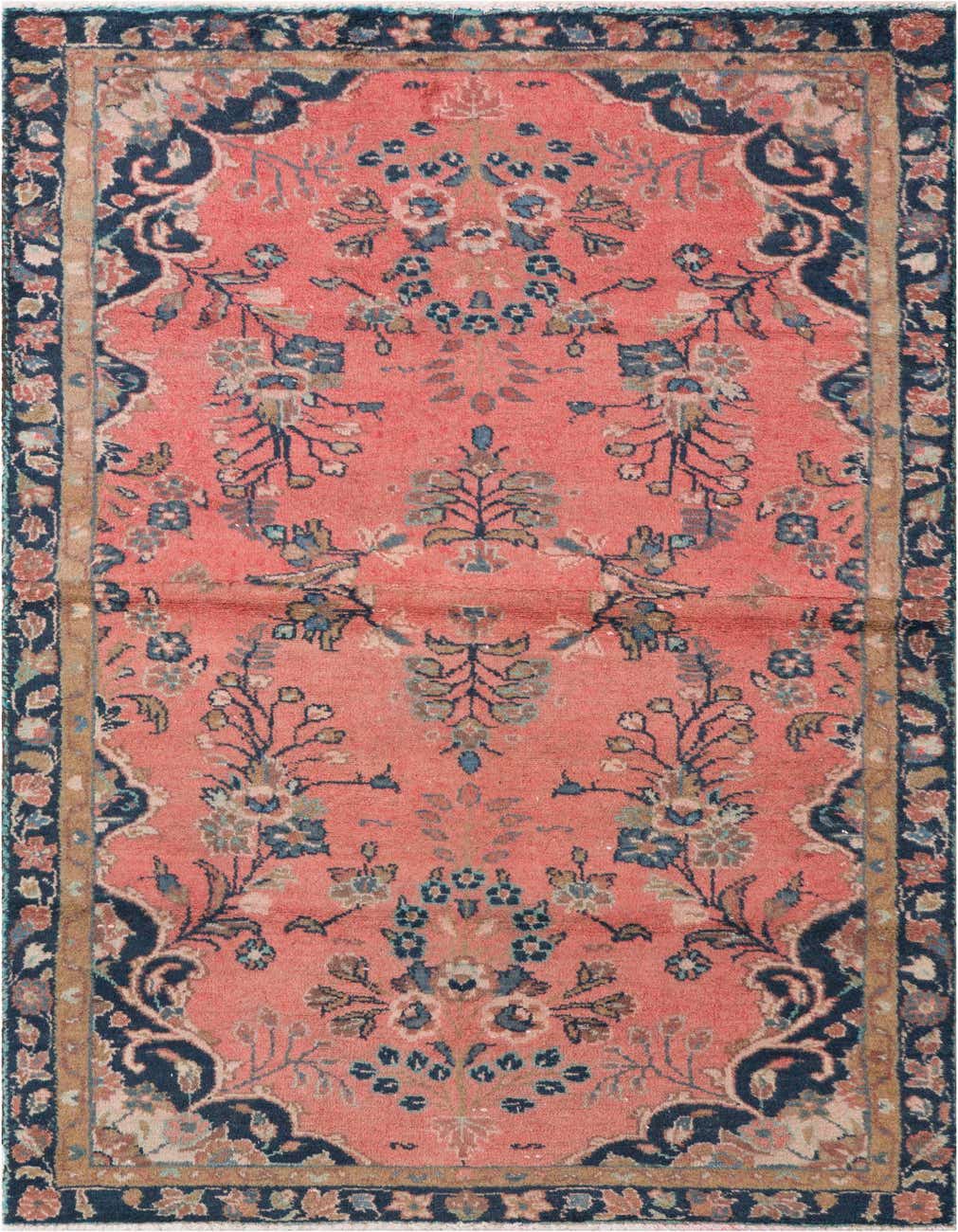 A 6 ft red runner rug with a traditional Persian floral medallion pattern and a dark blue border, ideal for a hallway.